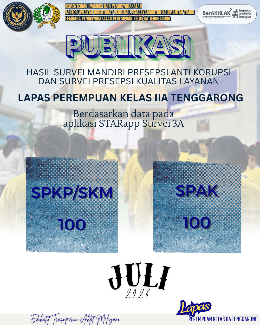 Survei Persepsi Kualitas Pelayanan, Survei Kepuasan Masyarakat dan Persepsi anti Korupsi bulan Juli Tahun 2026