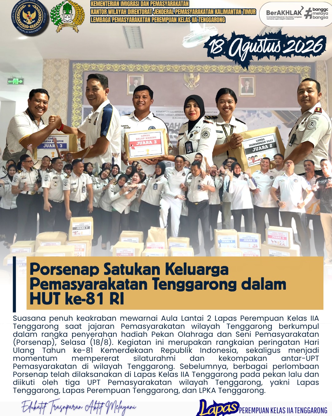 Porsenap Satukan Keluarga Pemasyarakatan Tenggarong dalam HUT ke-81 RI